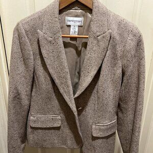 Wool/Silk Blend Blazer Slim Fit, Long Sleeve Notched Collar